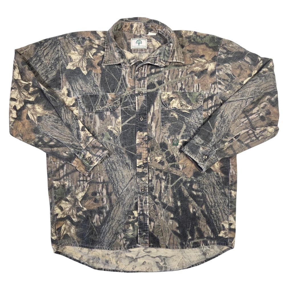 Vintage Mossy Oak Camo Flannel Shirt Mens XL Cotton Made in USA Hunting Outdoors